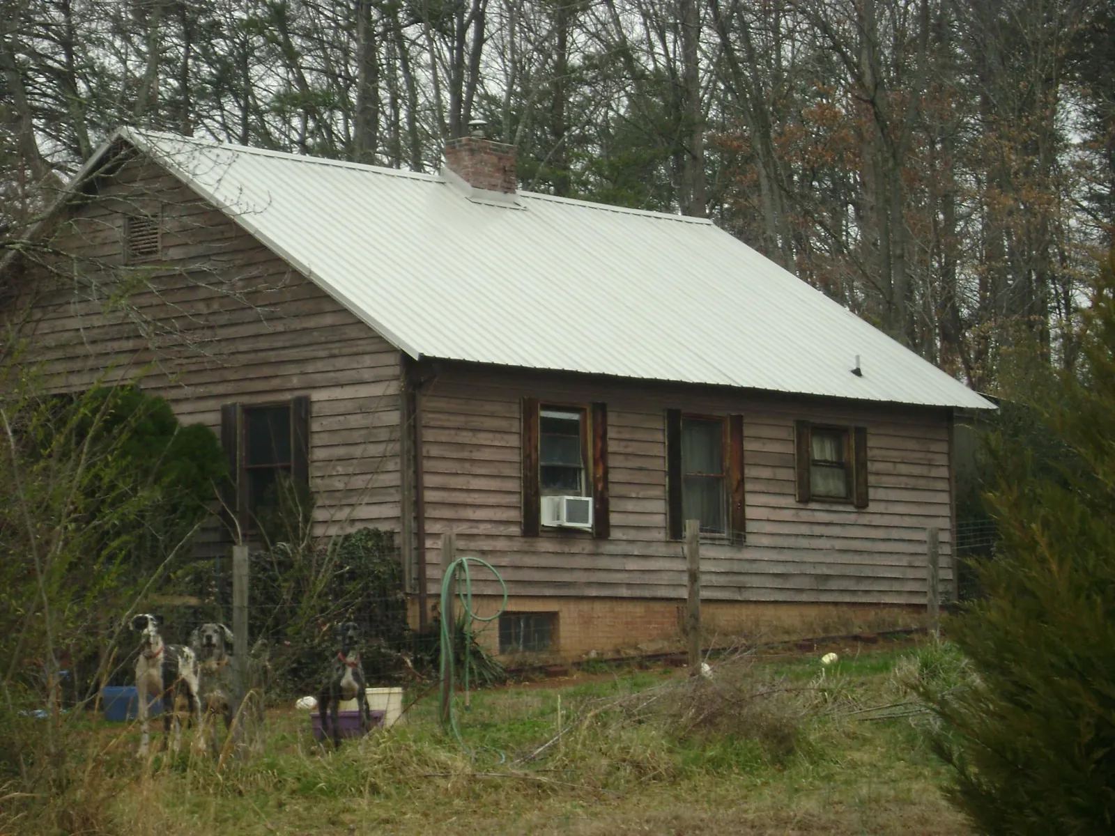 White metal roof on an old wood sided farmhouse, from a Metal Roof Installation job in Elkins